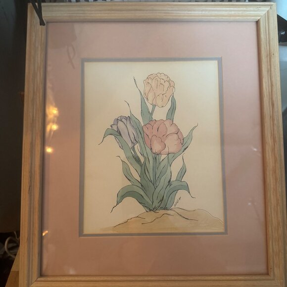 Judy Labrum Handpainted Watercolor Tulip Artwork Framed Limited Edition Matte Fr - Picture 2 of 6